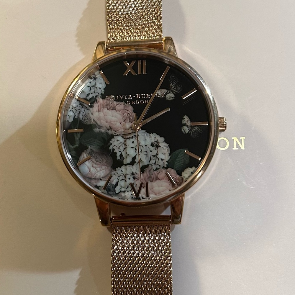 Olivia Burton Signature Floral Watch With 38mm Black Floral Face